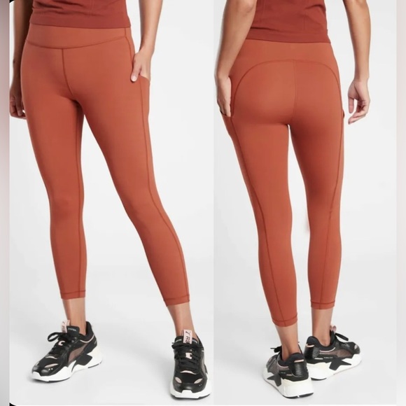 Athleta Pants - Athleta XL Oxford Rust Ultimate Capri Stash Pocket 7/8 Tights